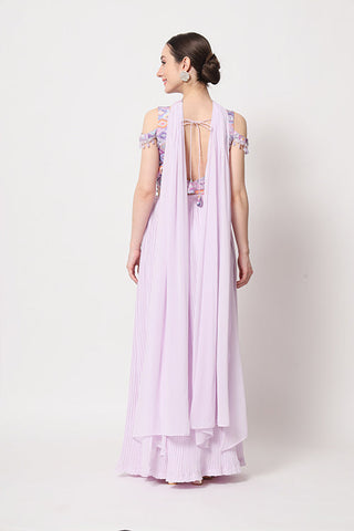 Lavender Georgette Crush Pattern On Lehenga Choli ClothsVilla.com
