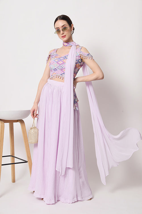 Lavender Georgette Crush Pattern On Lehenga Choli ClothsVilla.com