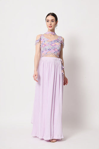 Lavender Georgette Crush Pattern On Lehenga Choli ClothsVilla.com