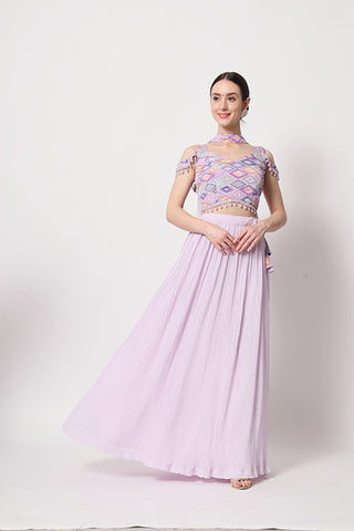 Lavender Georgette Crush Pattern On Lehenga Choli ClothsVilla.com