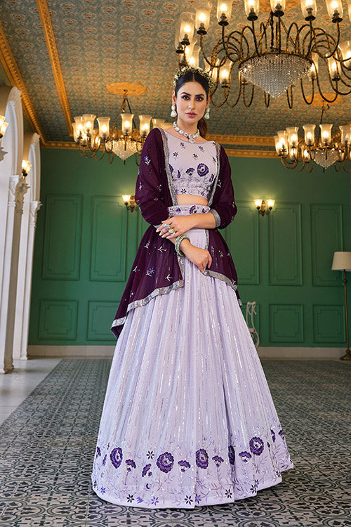 Lavender Thread With Sequins Embroidered Work Lehenga Choli ClothsVilla.com