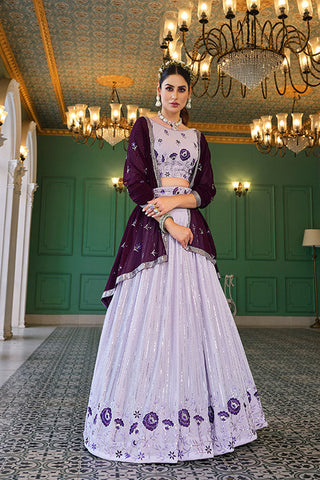 Lavender Thread With Sequins Embroidered Work Lehenga Choli ClothsVilla.com