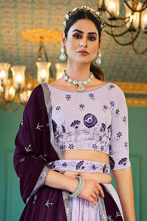 Lavender Thread With Sequins Embroidered Work Lehenga Choli ClothsVilla.com