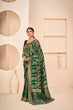 Load image into Gallery viewer, Lavish Half Sleeves Blouse Dark Green Color Banarasi Silk Fabric Saree ClothsVilla