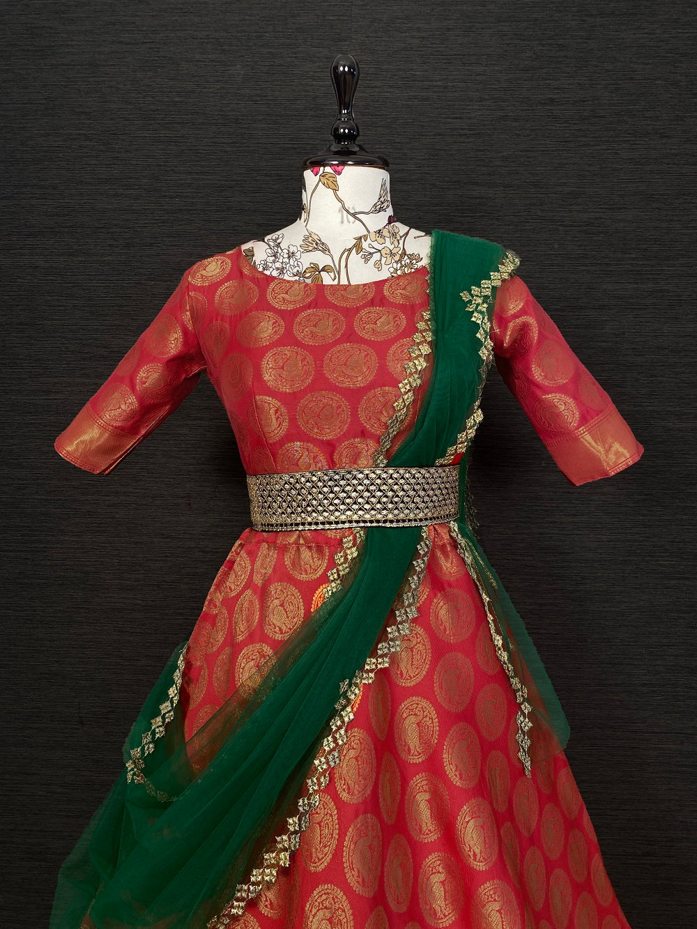 Red Color Jacquard Half Saree Set Lehenga Choli Clothsvilla