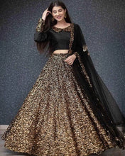 Load image into Gallery viewer, Lehenga Choli in Golden Sequence Skirt with Black Blouse ClothsVilla