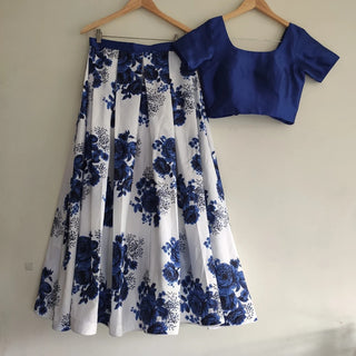 Lehenga Choli in Blue Color with Velvet Top and Silk ClothsVilla