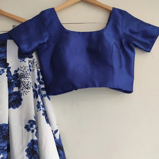 Lehenga Choli in Blue Color with Velvet Top and Silk ClothsVilla