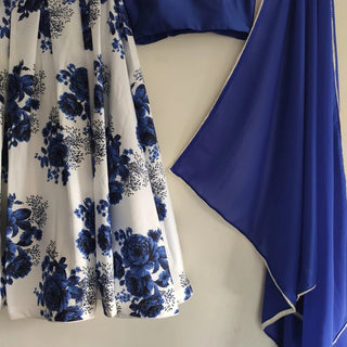 Lehenga Choli in Blue Color with Velvet Top and Silk ClothsVilla