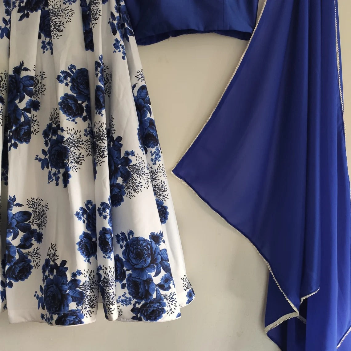 Lehenga Choli in Blue Color with Velvet Top and Silk ClothsVilla