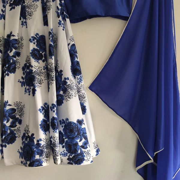 Lehenga Choli in Blue Color with Velvet Top and Silk ClothsVilla