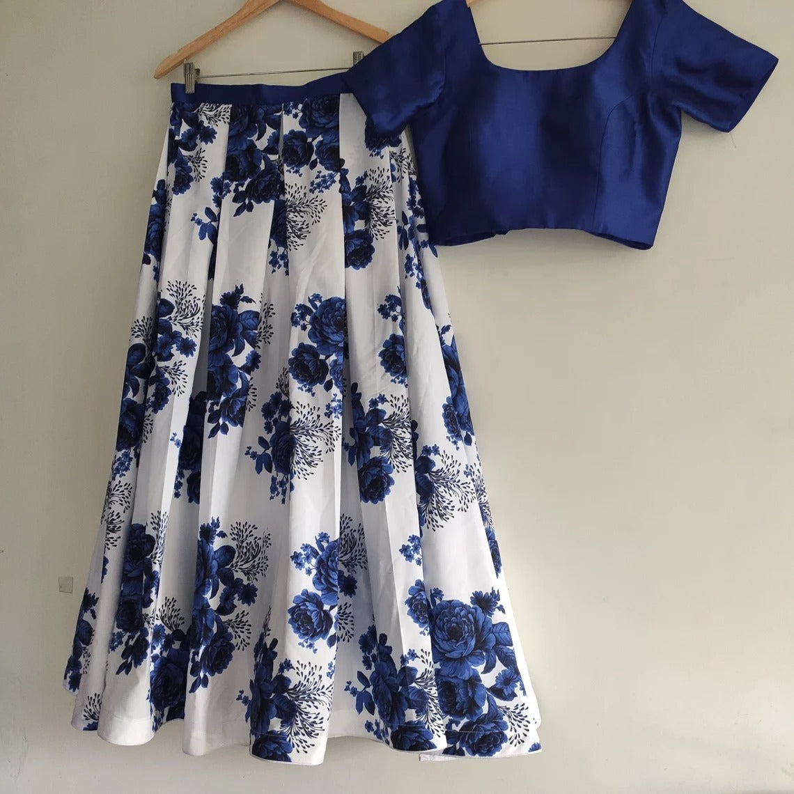 Lehenga Choli in Blue Color with Velvet Top and Silk ClothsVilla