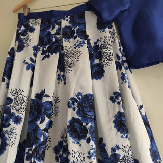 Lehenga Choli in Blue Color with Velvet Top and Silk ClothsVilla