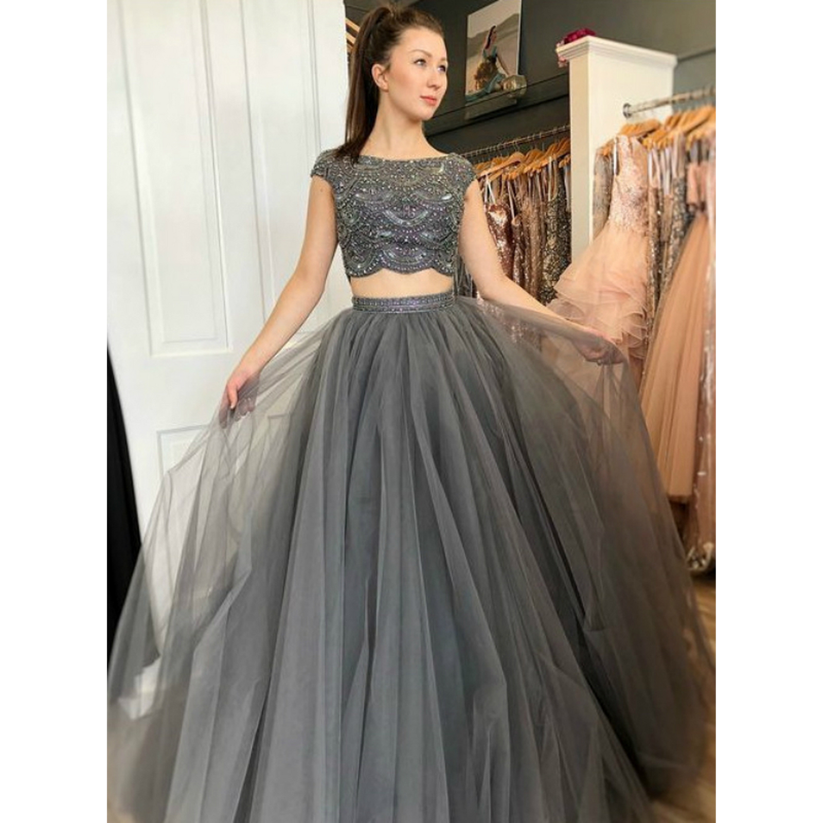Lehenga Choli in Gray Color with Embroidery Work ClothsVilla