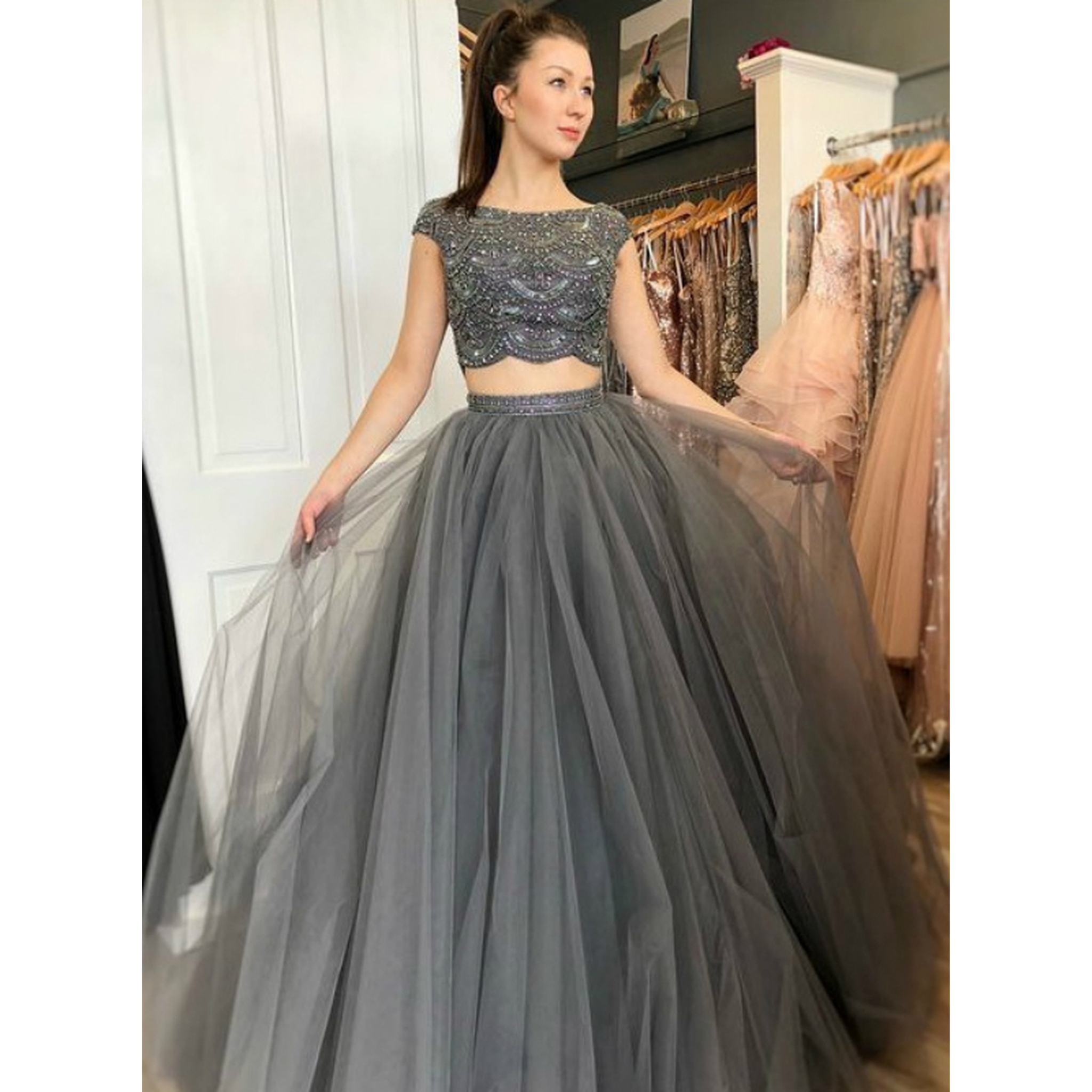 Lehenga Choli in Gray Color with Embroidery Work ClothsVilla