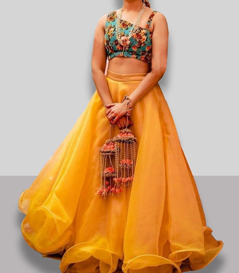 Lehenga Choli in Organza Silk and Orange Color with Dupatta ClothsVilla