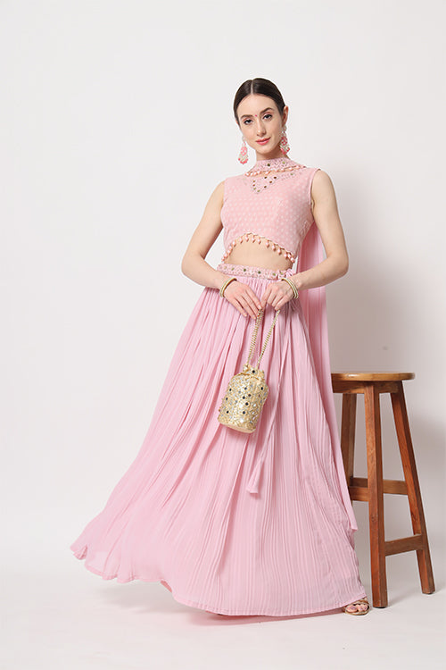 Pink Georgette Crush Pattern On Lehenga Choli ClothsVilla.com