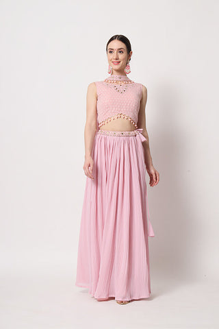 Pink Georgette Crush Pattern On Lehenga Choli ClothsVilla.com