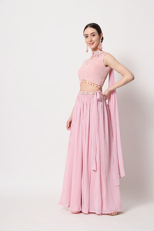 Pink Georgette Crush Pattern On Lehenga Choli ClothsVilla.com