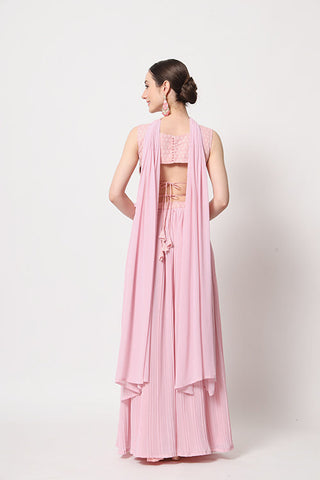 Pink Georgette Crush Pattern On Lehenga Choli ClothsVilla.com
