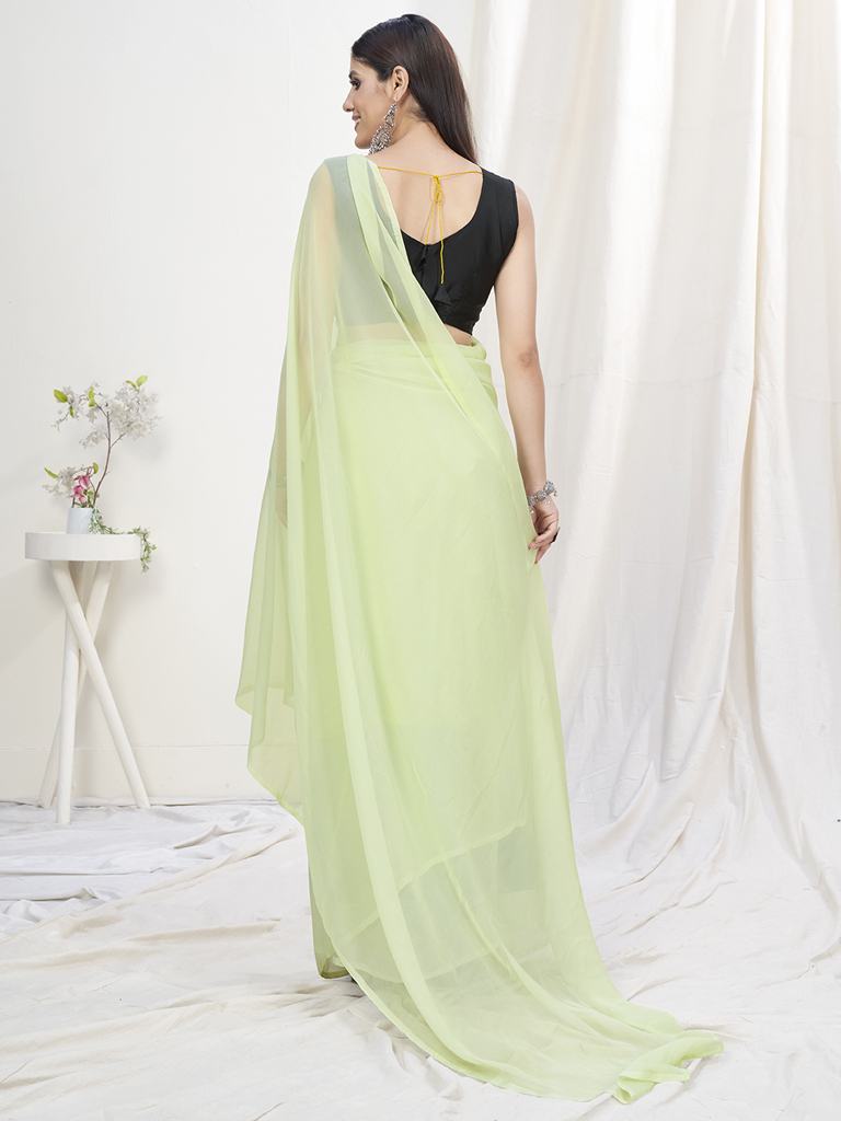 Light Fern Green Pre-Stitched Blended Silk Saree Secondary image