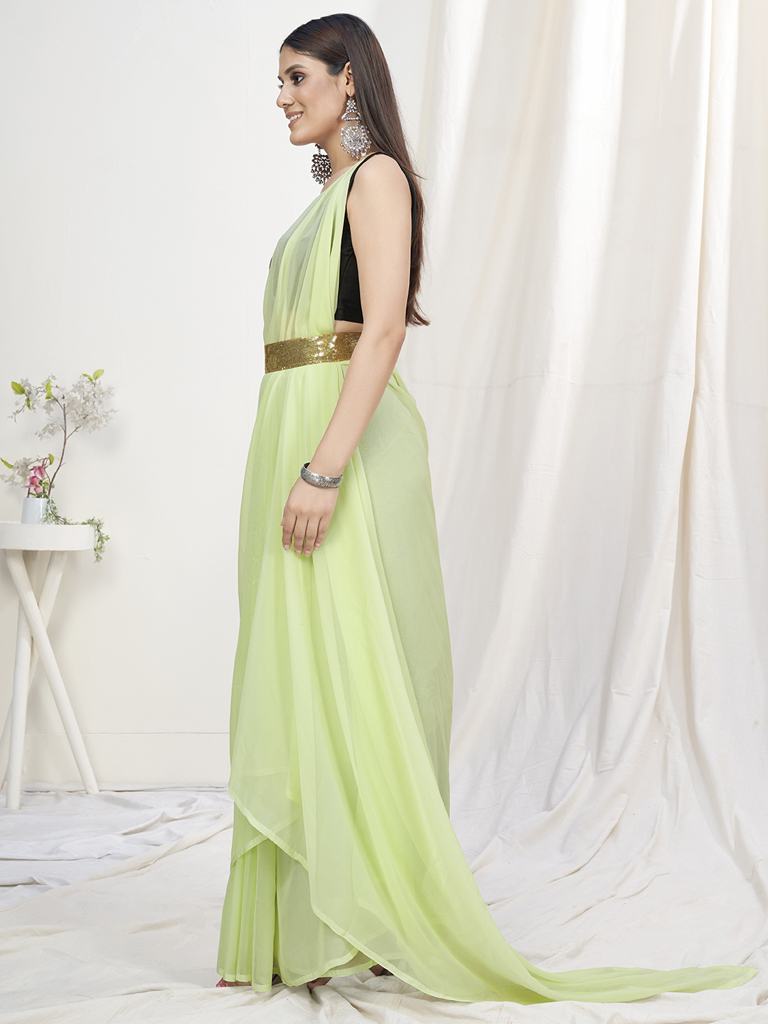 Light Fern Green Pre-Stitched Blended Silk Saree ClothsVilla