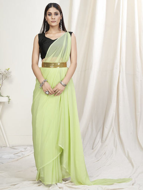 Light Fern Green Pre-Stitched Blended Silk Saree ClothsVilla Main image