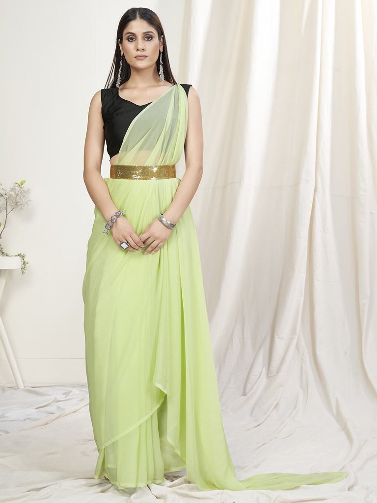Light Fern Green Pre-Stitched Blended Silk Saree ClothsVilla