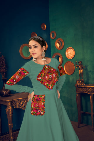 Light-Green Embroidered Georgette Evening Long Gown Semi Stitched ClothsVilla