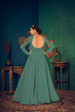 Load image into Gallery viewer, Light-Green Embroidered Georgette Evening Long Gown Semi Stitched ClothsVilla