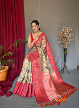 Load image into Gallery viewer, Light Brown Saree in Banarasi Silk with Kalamkari Prints Clothsvilla