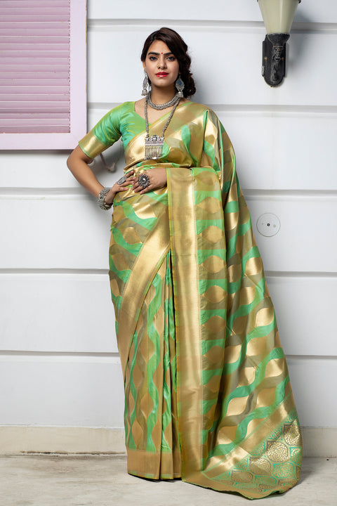 Light Green Banarasi Silk Traditional Saree With Blouse Piece ClothsVilla Main image