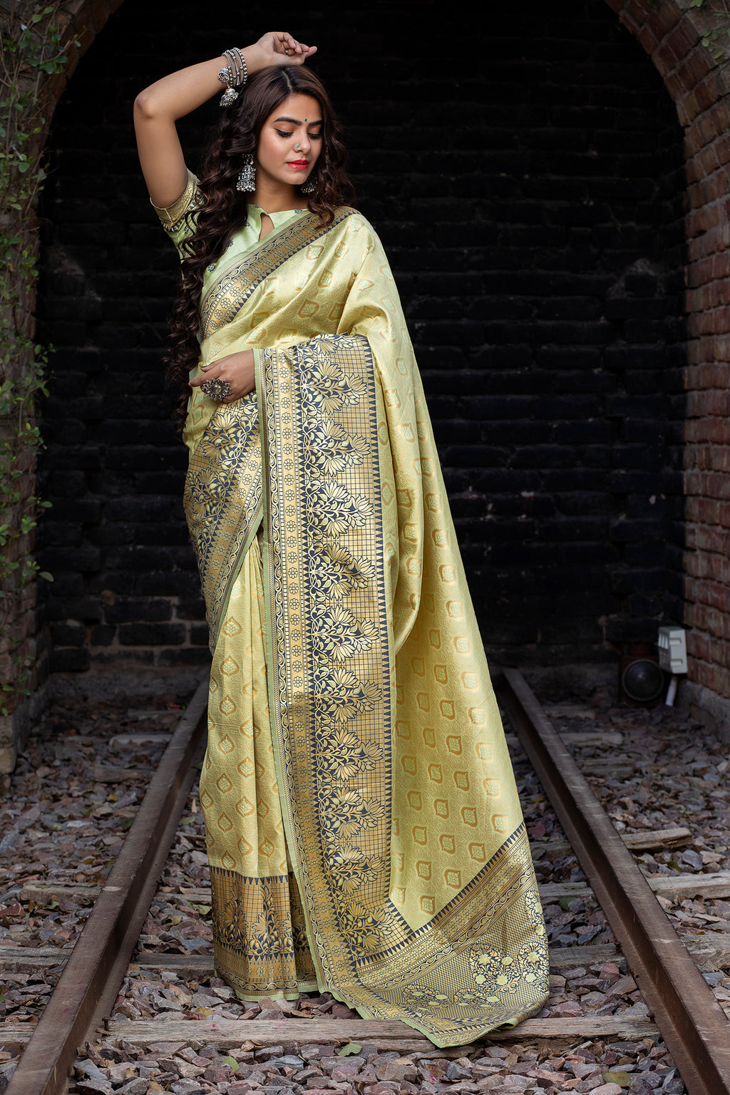 Light Green Embroidered Banarasi Silk Saree With Blouse ClothsVilla