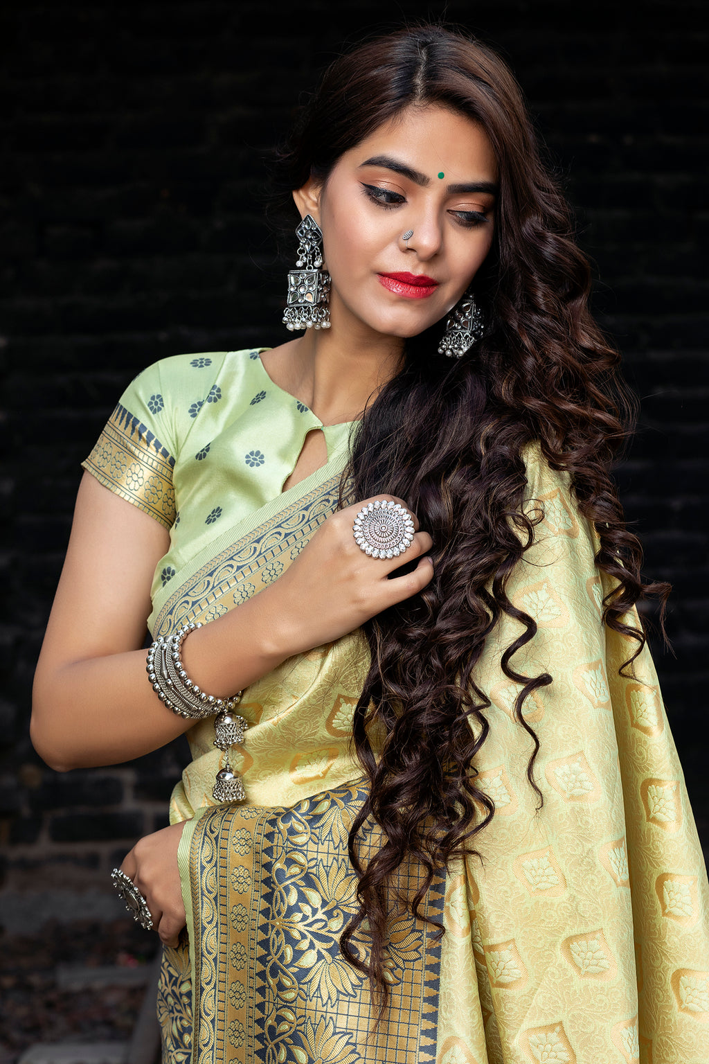 Light Green Embroidered Banarasi Silk Saree With Blouse ClothsVilla