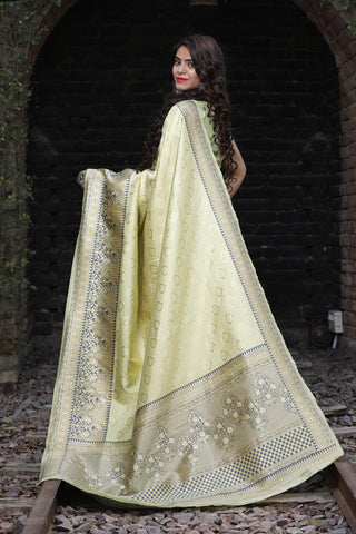 Light Green Embroidered Banarasi Silk Saree With Blouse ClothsVilla
