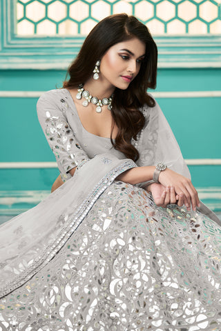 Light Grey Color Georgette Fabric Gota Work Lehenga Choli ClothsVilla