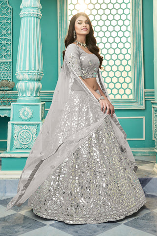 Light Grey Color Georgette Fabric Gota Work Lehenga Choli ClothsVilla
