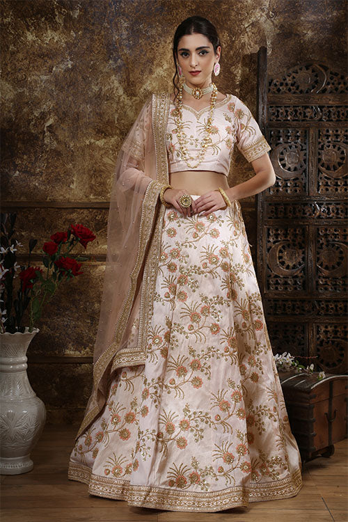 Light Peach Silk Indian Fashion Stylish Lehenga Choli Collection ClothsVilla.com