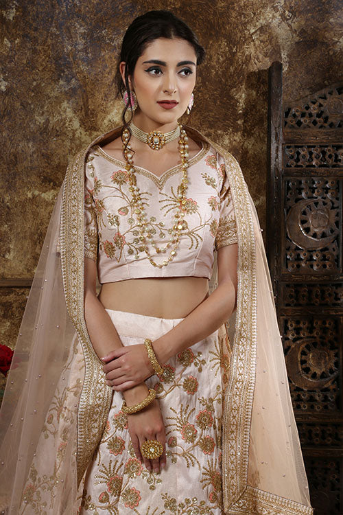 Light Peach Silk Indian Fashion Stylish Lehenga Choli Collection ClothsVilla.com