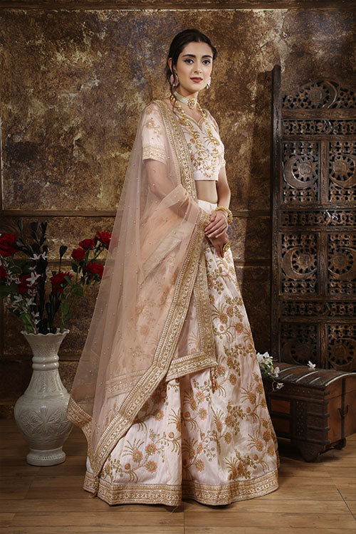 Light Peach Silk Indian Fashion Stylish Lehenga Choli Collection ClothsVilla.com