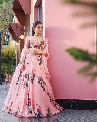 Light Pink Color Floral Printed Designer Lehenga Choli Clothsvilla