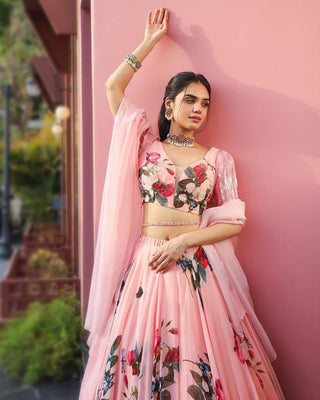 Light Pink Color Floral Printed Designer Lehenga Choli Clothsvilla
