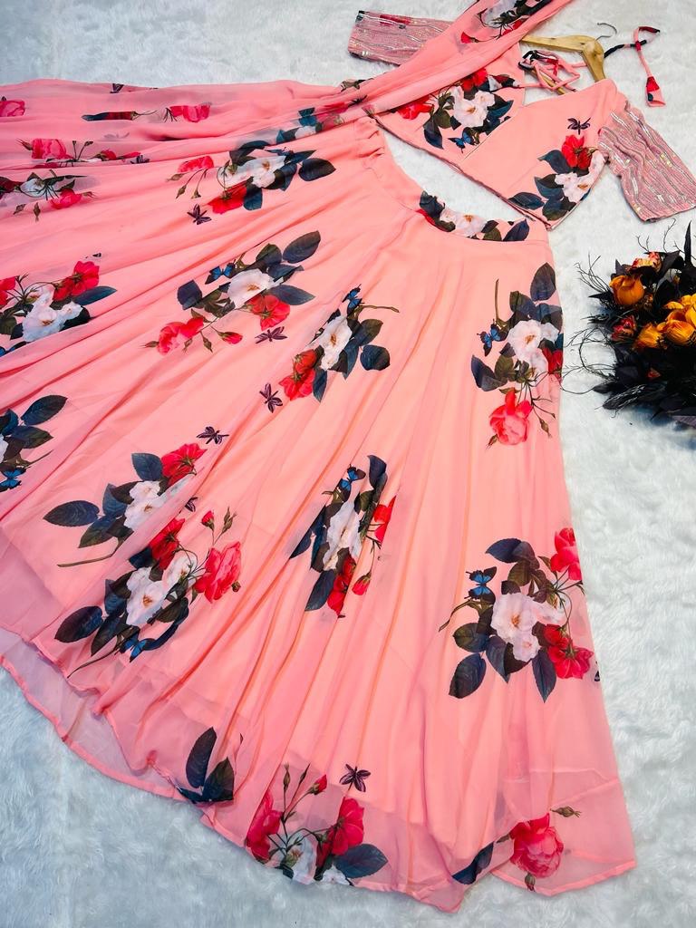 Light Pink Color Floral Printed Designer Lehenga Choli Clothsvilla