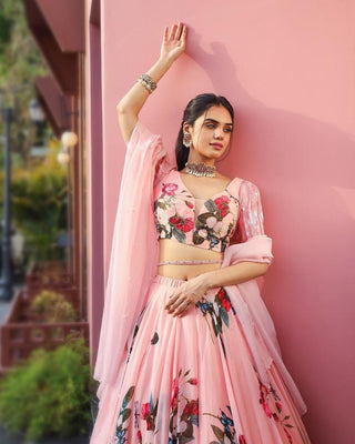 Light Pink Color Floral Printed Designer Lehenga Choli Clothsvilla