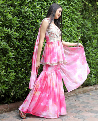 Light Pink Color Shibori Print Thread Sequence Work Sharara Suit Clothsvilla