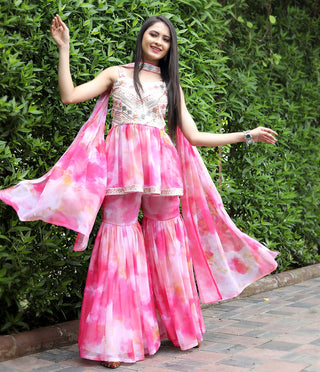Light Pink Color Shibori Print Thread Sequence Work Sharara Suit Clothsvilla