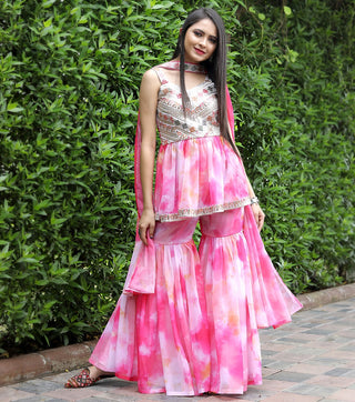 Light Pink Color Shibori Print Thread Sequence Work Sharara Suit Clothsvilla