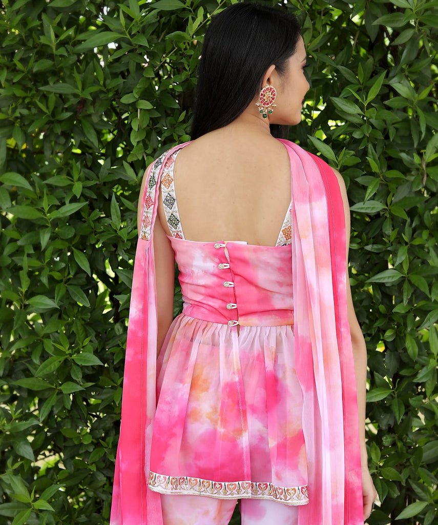 Light Pink Color Shibori Print Thread Sequence Work Sharara Suit Clothsvilla