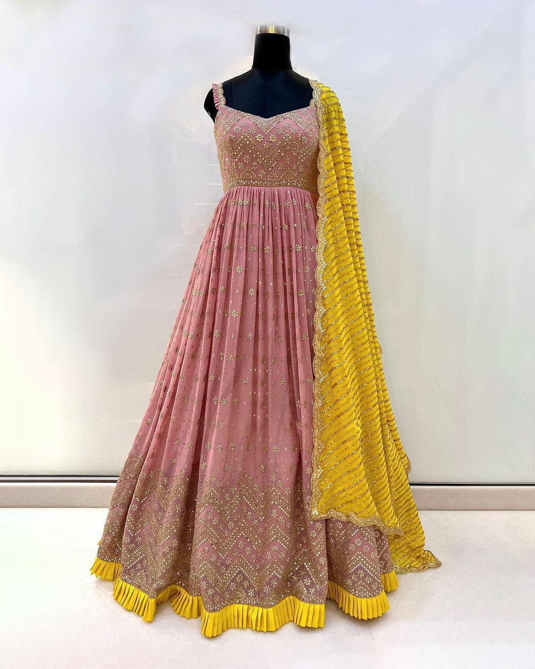 Chanderi Party Wear Gown In Pink Colour