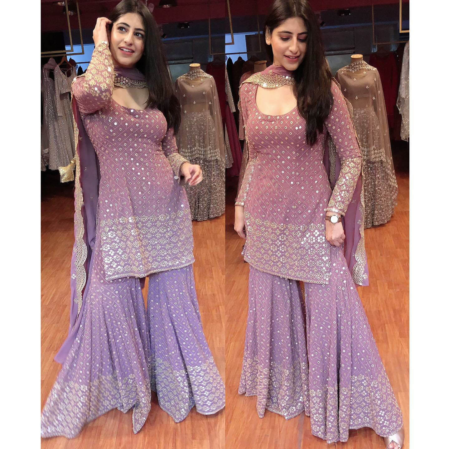 Lilac Purple Color Georgette Embroidery Sharara Suit Clothsvilla
